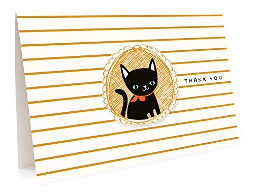 Black Cat Thank You Cards, 6-Pack by Night Owl Paper Goods