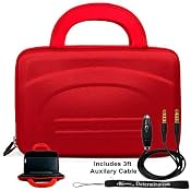 RED Durable Premium Travel Hard Nylon Carrying Case For Motorola Zoom Tablet (Compatible with All Models) + Includes a eBigValue (TM) Determination Hand Strap Key Chain + Includes a 3ft AUX (Auxiliary) Connector Cable with MIC and Mute Button