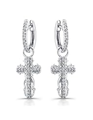 0.16 total carat Round Cut Diamond Cross Design Drop Earrings in 14k Gold