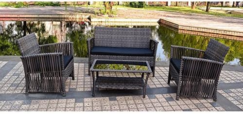 4 Piece Deep Manhattan Beach Wicker Seating Patio Conversation Set