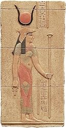 Isis Holding Papyrus Scepter Small Relief, Color Details