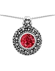 Original Star K (tm) Bali Style Round 7mm Created Ruby Pendant in .925 Sterling Silver