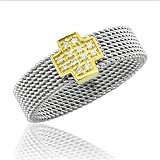Mens 18k Yellow Gold and Stainless Steel Diamond Band Ring (H, SI, 0.06 carat)-Band Width:5mm-Size 8
