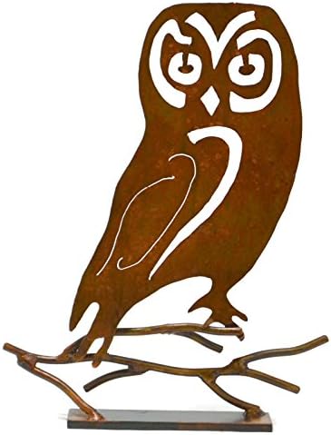 Serious Owl on Branch Metal Tabletop Sculpture, Mantle Decoration