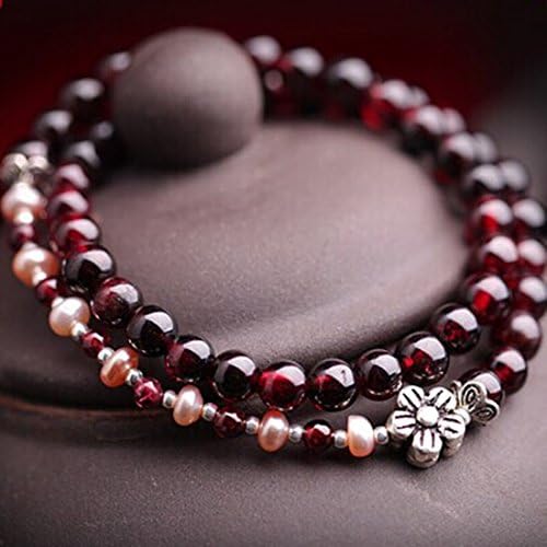 Pink Pearl sterling silver China style 2 Rows 34CM Natural Garnet Bracelet