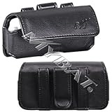 Premium Black Leather Horizontal Pouch Carry Case Magnetic Closing Flap Bel ....