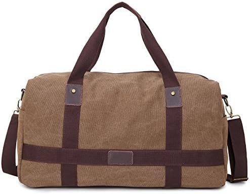Egooo Men's Travel Duffle Shoulder/Tote Bag Canvas (Brown-1)