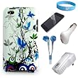 Snap Fit Hard Back Blue Flower Cover for Apple iPod Touch 4th Generation (8GB 16GB 32GB) iPod Touch 4 Latest Gen + Clear Screen Protector + USB Car Charger + USB Wall Charger + Blue handsfree earphones + Wristband