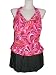 Womens Plus Size Tankini Skirtini Swimsuit, Beach Native, Black with Bright Pink