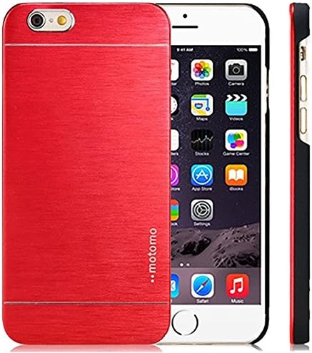 LIMITED STOCK SALE Iphone 6 Plus &amp; 6S Plus [5.5],PREMIUM Slim Aluminum Alloy Case Brushed Impact Absorbent Bumper Shock Red INO Metal PVC Skin Cover Motomo