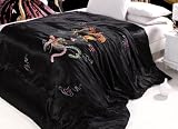 Orifashion Unique Black duvet cover 20% silk with hand embroidered "loong and phoenix Bringing Auspiciousness"