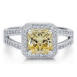 Sterling Silver 925 Princess Canary Cubic Zirconia CZ Split Shank Ring - Nickel Free Engagement Wedding Ring