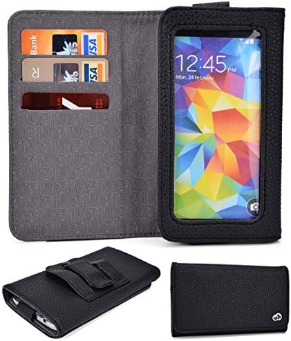 Alcatel One Touch Idol X+:Universal Cover w/Card Slots, Clear Window, Belt Clip (BLACK) NuVur ™