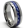 8MM Dome Tungsten Carbide Ring Wedding Band W/ Blue Carbon Fiber Inlay Sizes 7.5 to 12