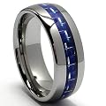 8MM Dome Tungsten Carbide Ring Wedding Band W/ Blue Carbon Fiber Inlay Sizes 7.5 to 12