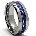 8MM Dome Tungsten Carbide Ring Wedding Band W/ Blue Carbon Fiber Inlay Sizes 7.5 to 12