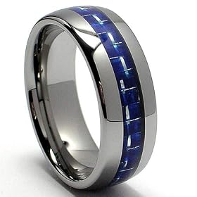 8MM Dome Tungsten Carbide Ring Wedding Band W/ Blue Carbon Fiber Inlay Size 7: Jewelry
