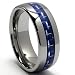 8MM Dome Tungsten Carbide Ring Wedding Band W/ Blue Carbon Fiber Inlay Sizes 7 to 12