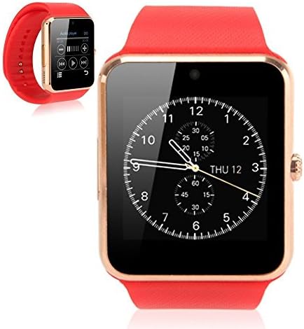 Smart Watch GT08 Bluetooth Sync Notifier Fitness Tracker Waterproof SIM Card Camera Smart Wrist Watch Phone for Iphone Android(Red)