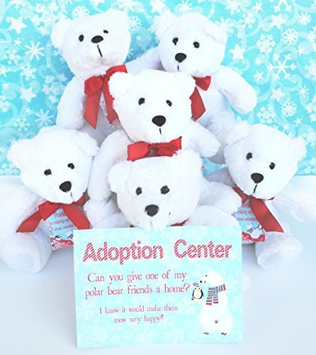 Plush Polar Bear Favors - Set of 6 with Favor Tags and Sign