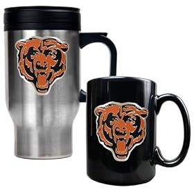 Chicago Bears NFL 16 Oz Stainless Steel Travel Mug and Ceramic Coffee Mug Set - Team Logo