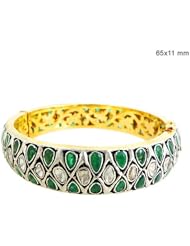 Coututrechics 14k Gold and 925 Sterling Silver 9.30 Ct Emerald Gemstone Rose Cut Diamond Bezel Setting Designer Wedding Vintage Bangle Bracelet Handmade Jewelry