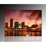 Wandbild xxl (Miami Bay 70x100 cm) Deko Bild auf Leinwand. Ausf�hrung sch�ner Kunstdruck auf echter Leinwand und Keilrahmen. Bild Motiv (Miami Skyline Wasser braun gelb Stadt Himmel Wolken Lichter rosa) Made in Germanyvon "Nix-Art Wandbilder"