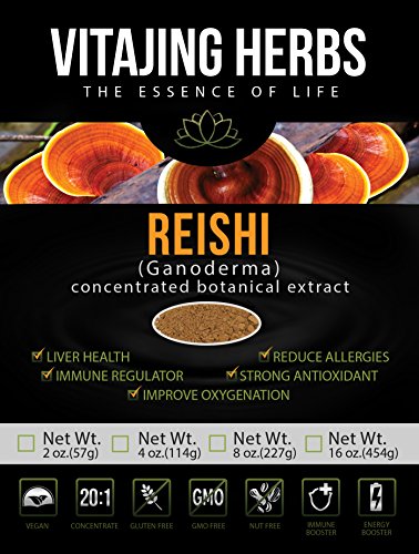 Organic Red Reishi Mushroom Extract Powder (8oz / 227gm) 20:1 Concentration (Ganoderma Lucidum, Lingzhi) Pure Wildcrafted, Certified Organic, Vegan, Non-gmo, Gluten-free