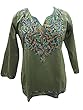 Tunic Fern Green Embroidered Kurta Yoga Top Medium