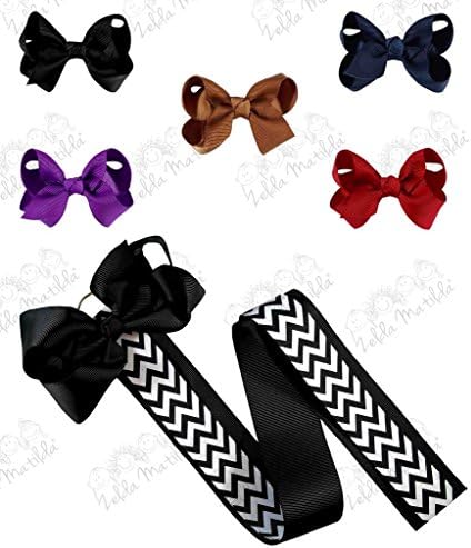 Zelda Matilda 5 Boutique Grosgrain Bow Clips - Plus Limited Edition Bow Holder - 6 Piece Set
