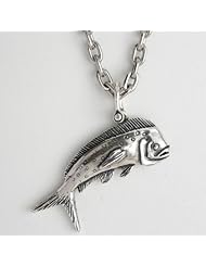 Dorado Dolphinfish Mahi Mahi Necklace Sterling Silver on 22 Inch Stainless Steel Heavy Link Chain