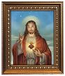 Sacred Heart of Jesus in Wood Frame with Golden Trim, 11.25" x 13.25" - MADE IN ITALY