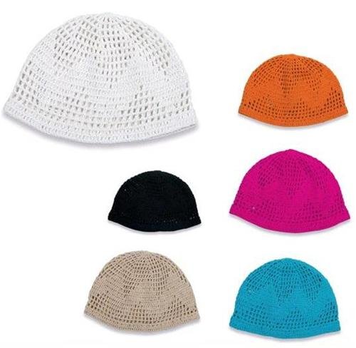 Handgearbeitete Häkelmützen, unisex, aus sommerlicher Baumwolle in 7 frischen Farben. Nicht nur für Muslims.
