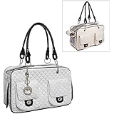 MG Collection&reg; White Quilted Designer Inspired Faux Patent Leather Dog & Cat Pet Carrier Tote Handbag
