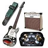 Wow Wee Paper Jamz Guitar - Style 3 Plus Drums, Amp, and Guitar Strap Bundle