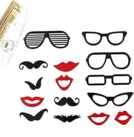 Tinksky A Set of 15pcs DIY Funny Glasses Moustache Red Lips On Sticks Christmas Wedding Birthday Party Photographing Photo Booth Props