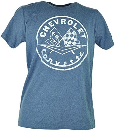 GM Motors Chevrolet Chevy Corvette Distressed Car Heather Navy Tshirt Tee XLarge