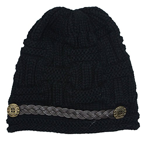 Women Knit Snow Hat Winter Snowboarding Beanie Crochet Cap (Black)