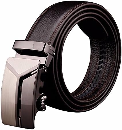Rock Elephant Men's Leather Belt Sliding Buckle 35mm Ratchet Belt Brown, 42" to 45" Waist