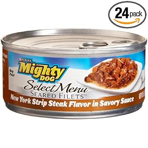 Mighty Dog Select Menu Seared New York Strip Steak Flavor in Savory Sauce, 5.5-Ounce Cans (Pack of 24)