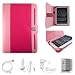 Magenta with Baby Pink Protective Leather Jacket Case Cover with Accessory Slots for Sony PRS950 Daily Edition Wireless e-Reader + Clear Screen Protector + White Rapid Car Charger with LED Power Indicator + White Rapid Travel Wall Charger with LED Power Indicator + White Micro USB Data Cable Cord