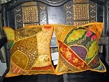 Review mogulinterior  / 2 Yellow Gujrati Embroidered Sari Toss Pillow Cushion Covers