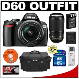 Nikon D60 Digital SLR Camera with 18-55mm AF-S VR + Nikon 70-300mm AF-S VR Zoom Lens + 16GB SD Card + EN-EL9 Battery + Case + Cameta Bonus Accessory Kit