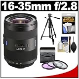 Sony Alpha 16-35mm f/2.8 DT ZA SSM Vario-Sonnar T* Zoom Lens with 3 (UV/FLD/PL) Filters + Tripod + Cleaning Kit for SLT-A33, A35, A55, A57, A65, A77, DSLR-A560 & A580 Digital SLR Cameras