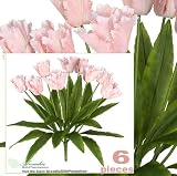 Six 24" Artificial Parrot Tulip Flower Bushes in Pink for Home,Garden, Wedding Decoration