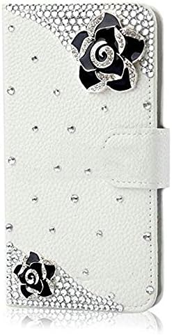 Ebestsal(TM) Handmade Bling Crystal Rhinestone Folio Wallet Stand PU Leather Case with cash/card holder For samsung Galaxy Grand Prime SM-G530H SM-G530F, black camellia