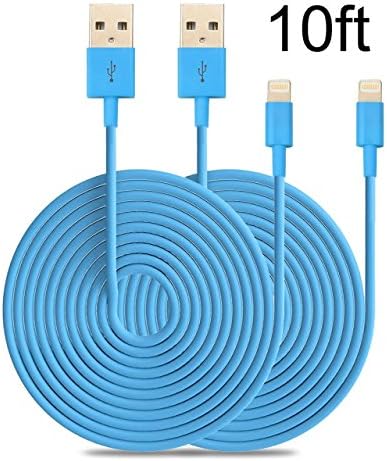 Firefox cable 2PCs 10ft Extended Extra Long 8 Pin to USB Sync and Charging Cable Charger Power Cord for iPhone 6/ 6 Plus, iPhone 5/ 5s/ 5c, iPod Touch 5th, Nano 7th, and iPad 4 Air Mini-Compatible with IOS 8 (blue)