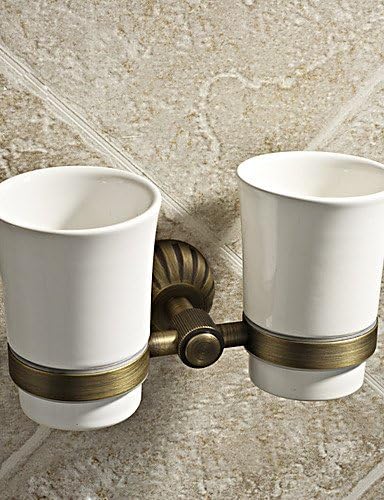 Simple Round Style Antique Brass Double Tumbler Toothbrush Holder