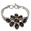 Silver Link Bracelet Smokey Quartz Gemstone Jewelry 8 inches (brclt205)