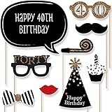 Adult 40th Birthday - Gold - Photo Booth Props Kit - 20 Count
